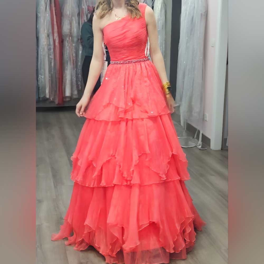 Elegant One-Shoulder Coral Gown